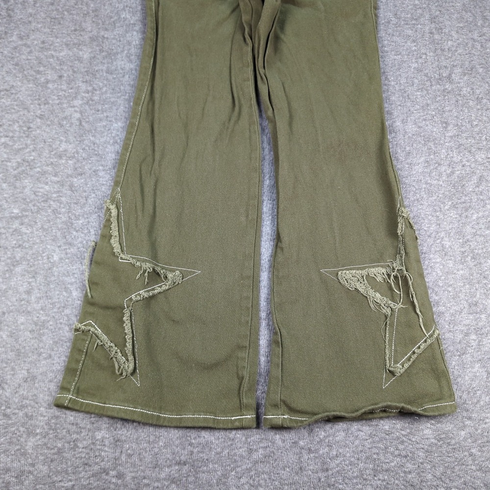 Hot Topic Jeans Womens 3 Green Flare Star Patch Casual Hippie - Picture 3 of 15
